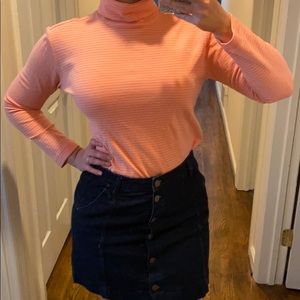 Peach and White Striped Turtleneck Sweater